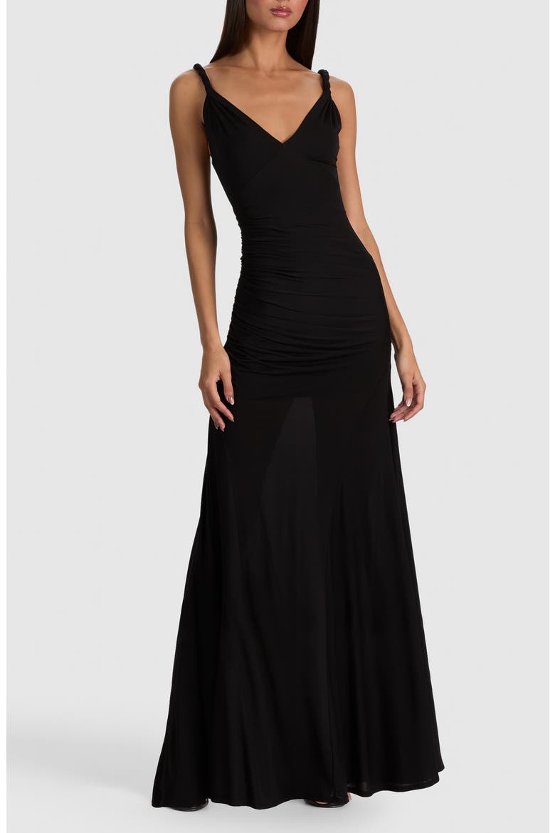Bianca Twist Strap Ruched Sleeveless Maxi Dress, Main, color, BLACK