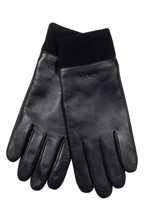 Knit Cuff Leather Tech Gloves