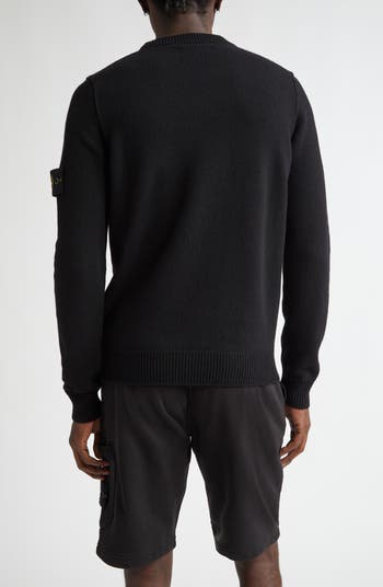 Tシャツ・カットソー STONE Black Wool Sweater Stone Island Compass Logo Crewneck Wool Blend Sweater