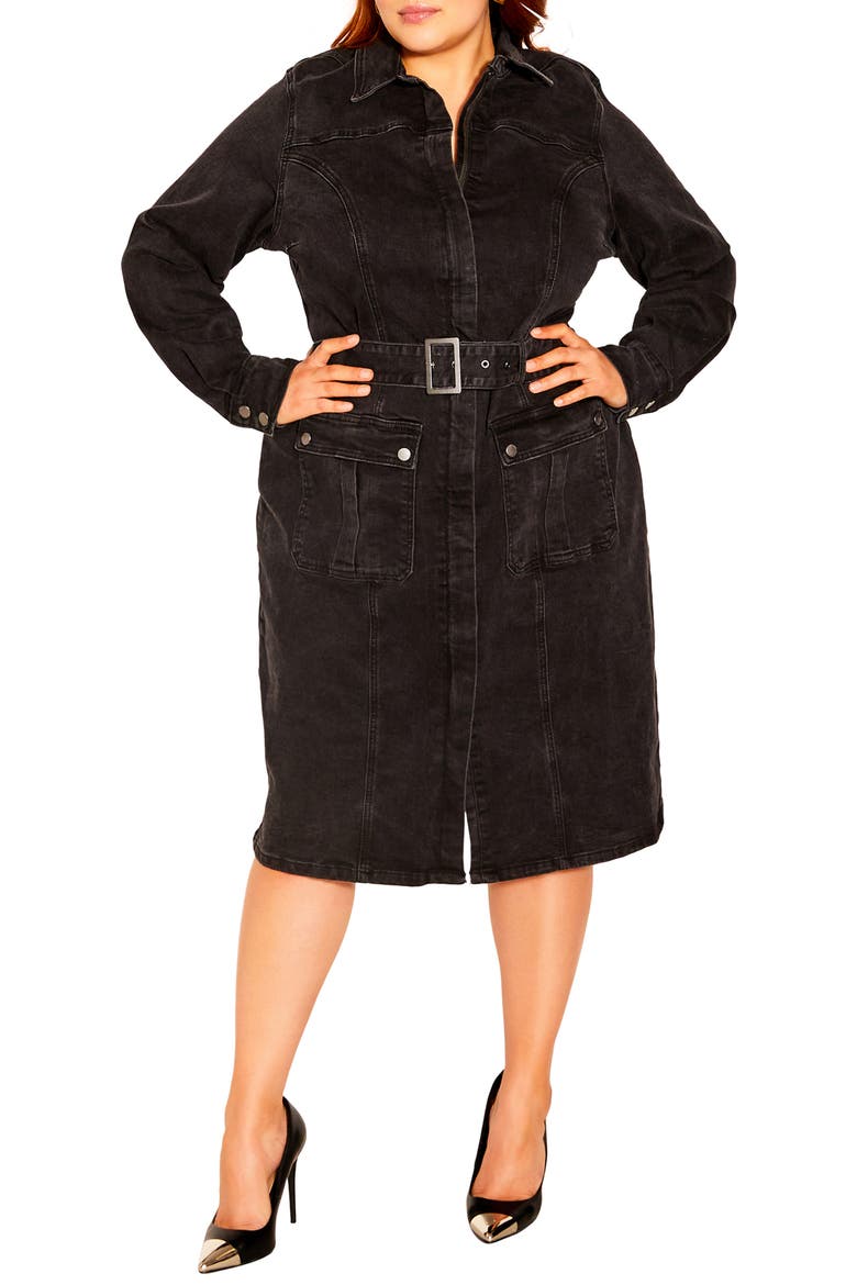 In The City Long Sleeve Denim Shirtdress, Main, color, BLACK