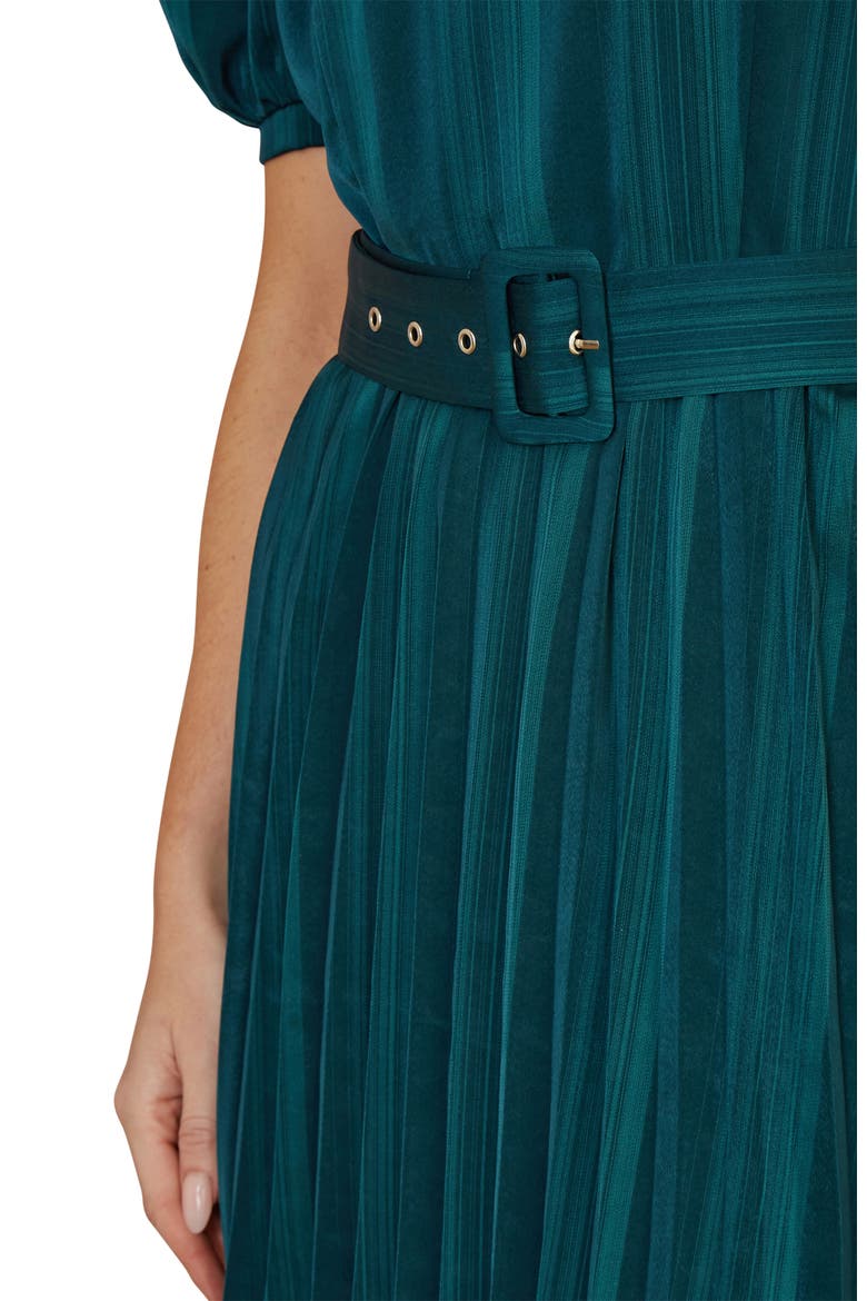 Satin Pleated Stripe Midi Dress, Alternate, color, Green