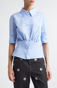 Marni Pintuck Peplum Poplin Button-Up Shirt