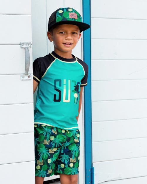 DEUX PAR DEUX DEUX PAR DEUX BOY'S PRINTED CAP GREEN JUNGLE ON BLACK