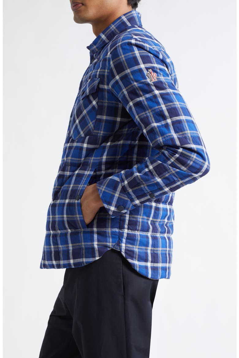 Gelt Plaid Stretch Cotton Puffer Down Shirt Jacket, Alternate, color, NAVY CHECK