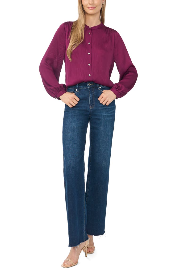 Shirred Long Sleeve Band Collar Shirt, Alternate, color, MAGENTA PURPLE