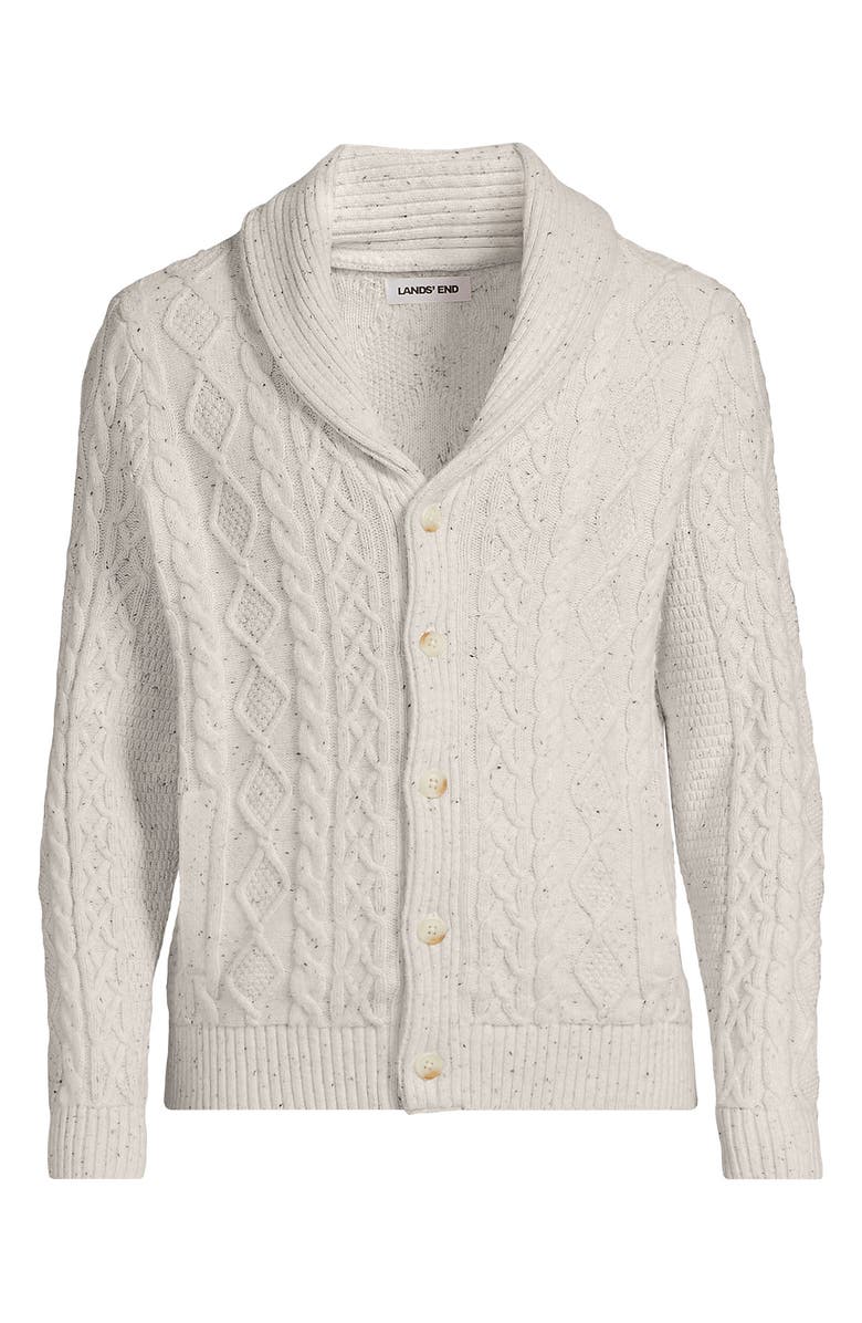 Lands' End Cotton Blend Cable Shawl Cardigan Sweater, Alternate, color, Antiqued Alabaster Donegal