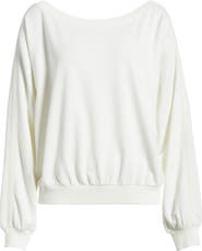 BP. Lace Trim Off the Shoulder Cotton Blend Sweatshirt