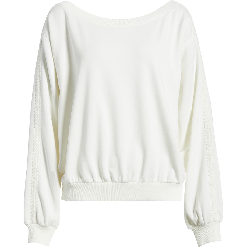 Bp. Lace Trim Off The Shoulder Cotton Blend Sweatshirt In White