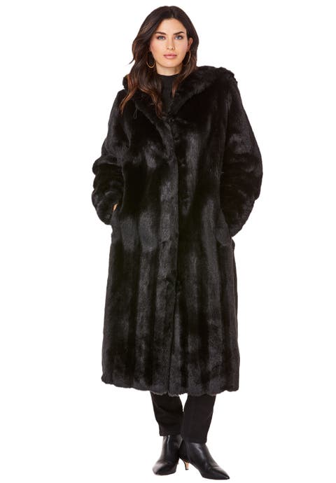 Plus Size Hooded Faux Fur Coat (Plus)
