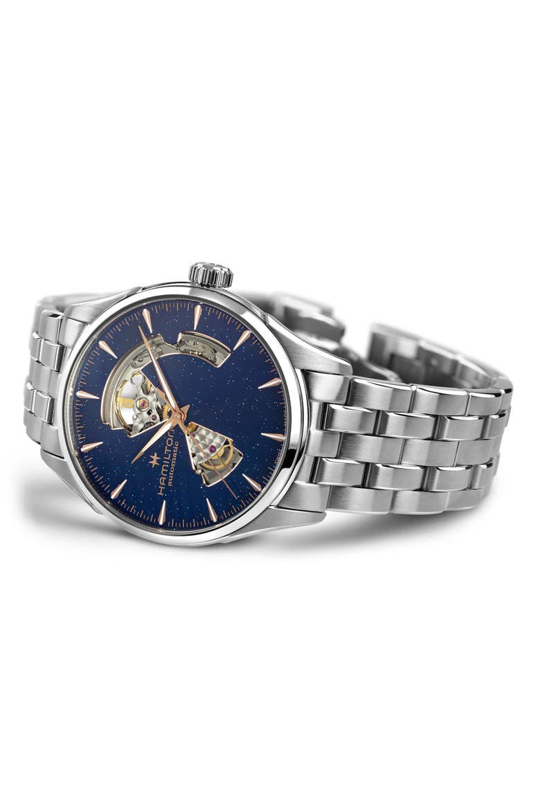 Jazzmaster Open Heart Automatic Bracelet Watch, 42mm, Alternate, color, BLUE