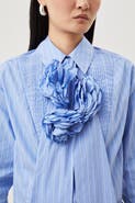 Karen Millen Striped Cotton Tie-Neck Rosette Shirt
