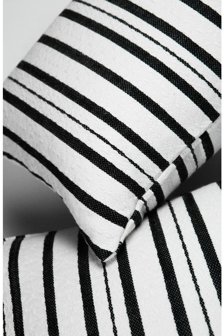 Ana Brocade Striped Handwoven Cotton Square Throw Pillow, Alternate, color, Black & White