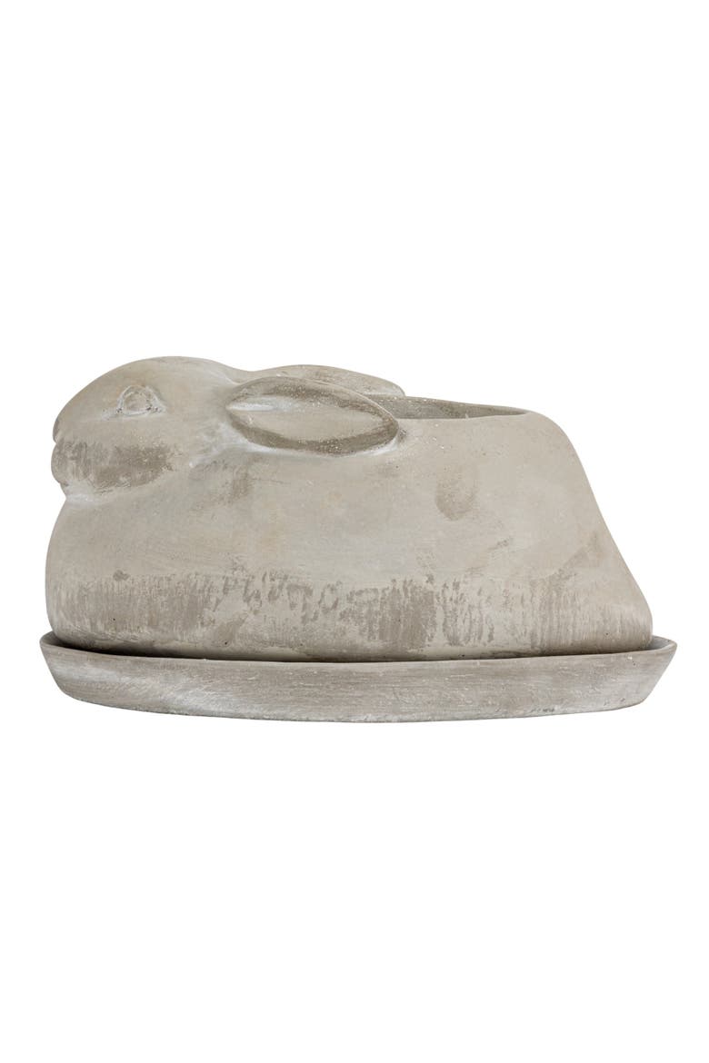 Cement Rabbit Planter with Saucer Set, Grey, Alternate, color, Grey