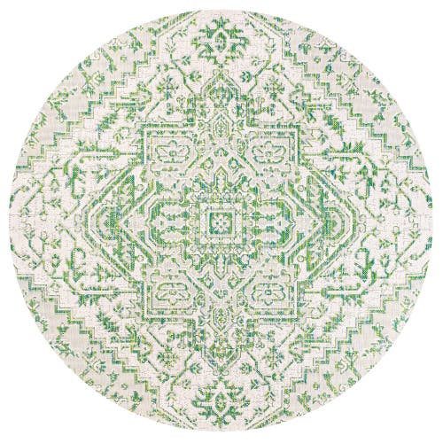 Jonathan Y Estrella Bohemian Medallion Textured Weave Indoor/outdoor Round Area Rug In Green/cream