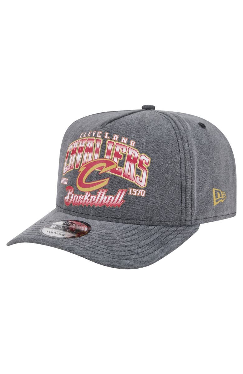 New Era Men's New Era  Charcoal Cleveland Cavaliers Throwback Washed Pre-Curved 9FIFTY Snapback Hat, Main, color, 