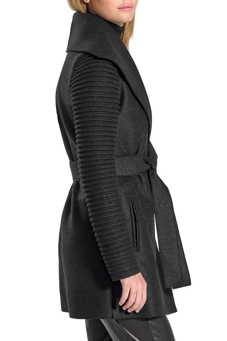 Rib Sleeve Alpaca & Wool Wrap Coat, Alternate, color, BLACK