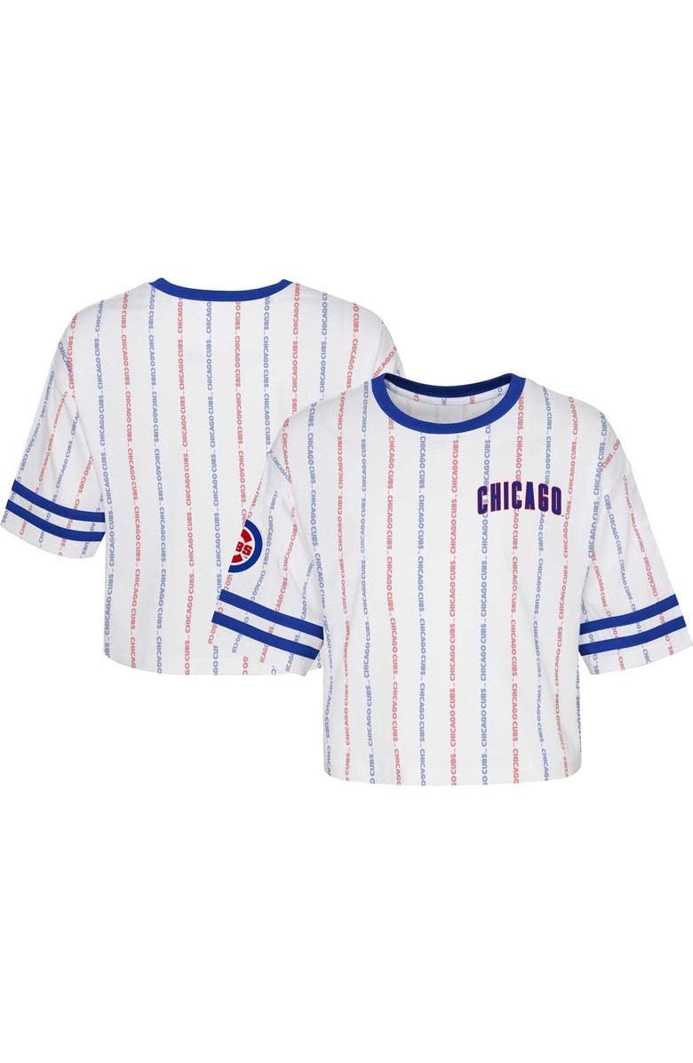 Outerstuff Girls Youth White Chicago Cubs Ball Striped T-Shirt, Main, color, 