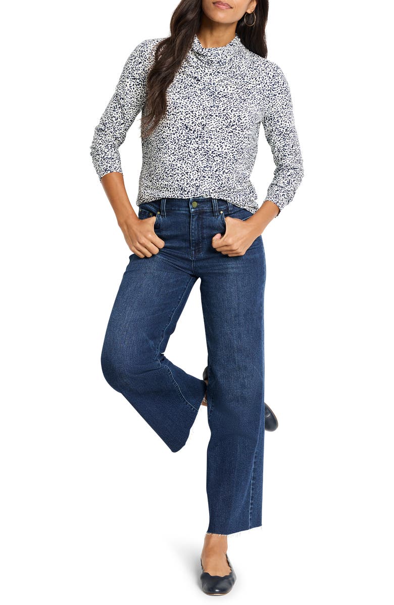 NIC+ZOE Animal Instinct Draped Neck Long Sleeve Top, Alternate, color, Indigo Multi