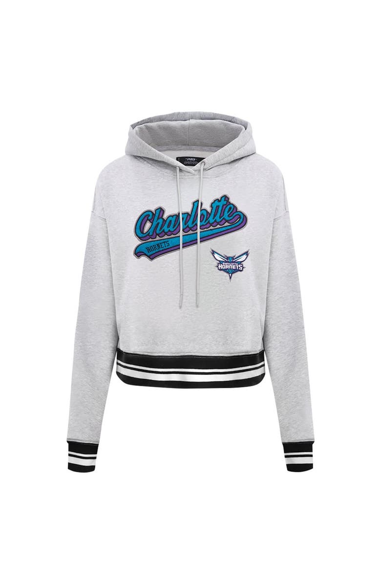 PRO STANDARD Women's Pro Standard Heather Gray Charlotte Hornets Script Tail Cropped Pullover Hoodie, Alternate, color, Heather Gray