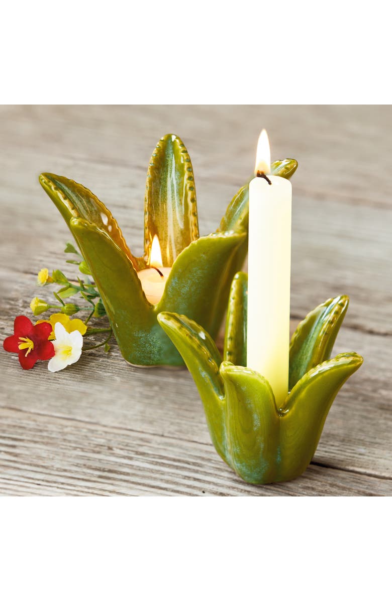 tag Aloe Vera Tealight Holder Green Stoneware Spring, Alternate, color, Green