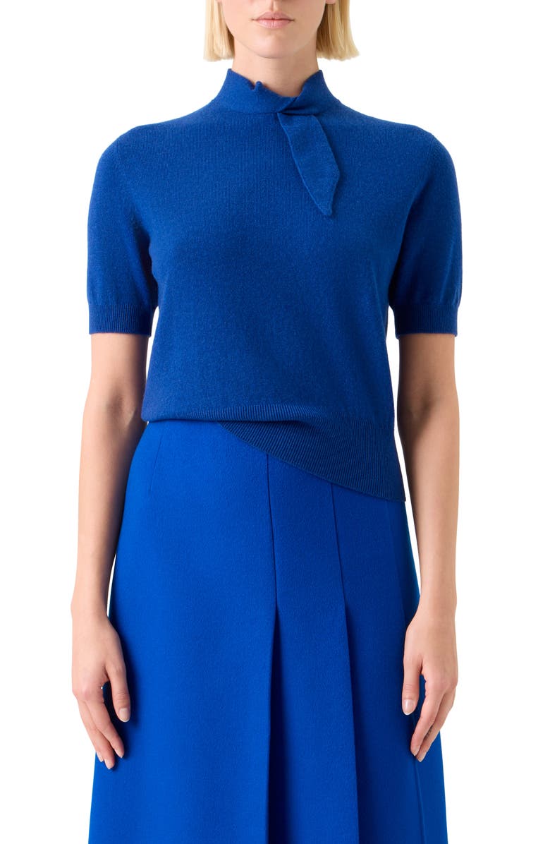 Akris Short Sleeve Cashmere Scarf Neck Sweater, Main, color, Royal Blue