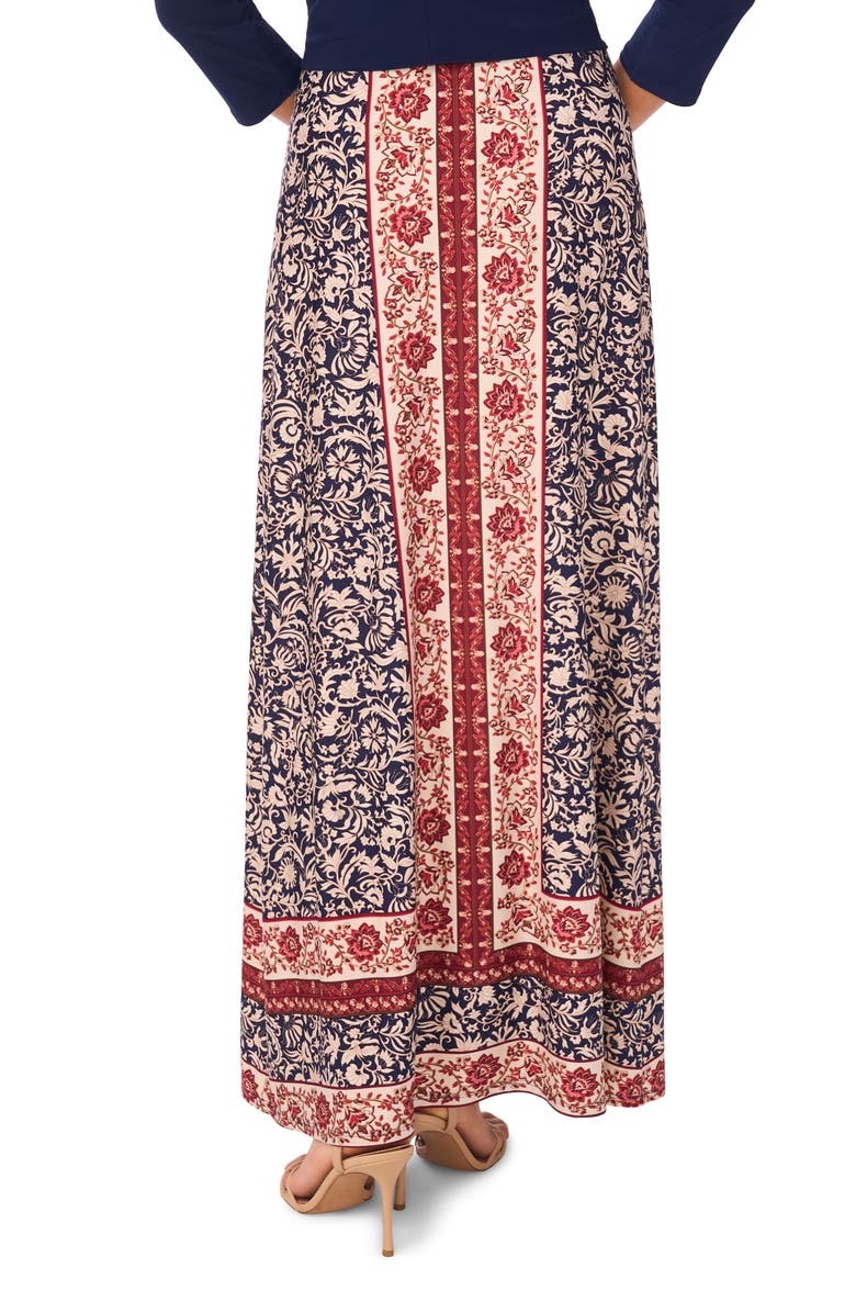 Vince Camuto Floral Border A-Line Skirt, Alternate, color, Classic Navy