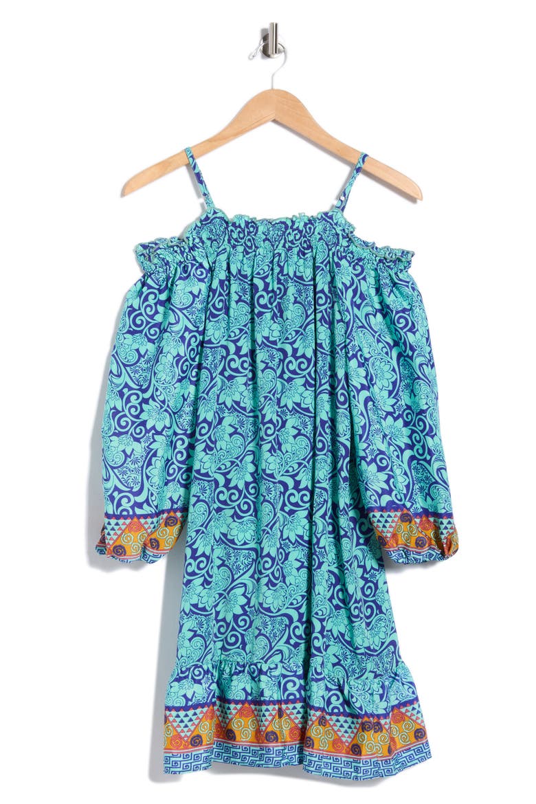 Cold Shoulder Dress, Alternate, color, GREEN/ BLUE
