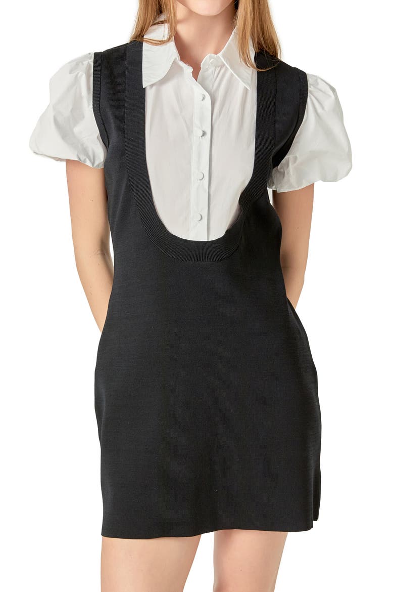 Mixed Media Minidress, Alternate, color, BLACK/ WHITE