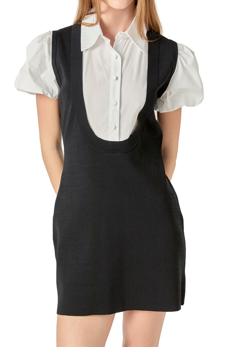 English Factory Mixed Media Minidress, Alternate, color, Black/ White