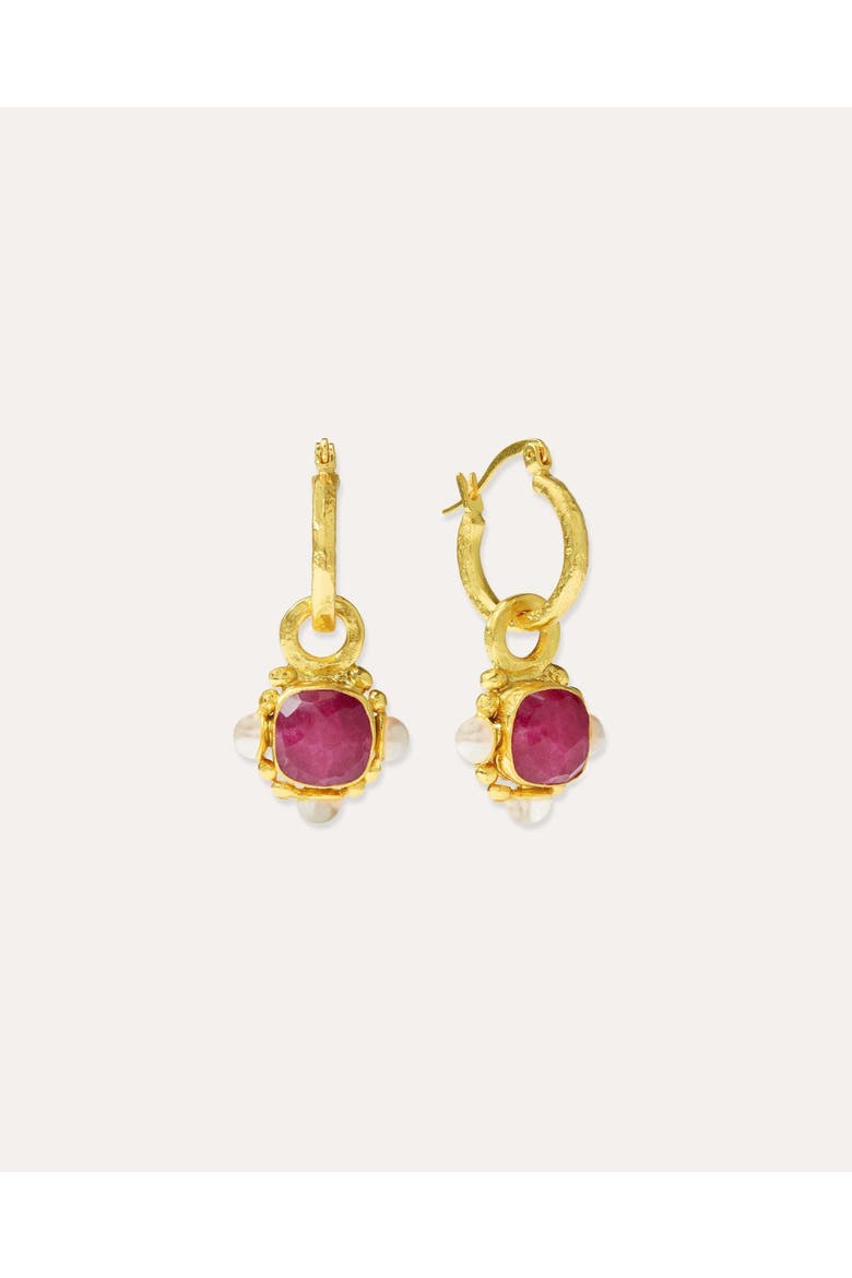 Esther Ruby And Pearl Drop Earrings, Main, color, Gold