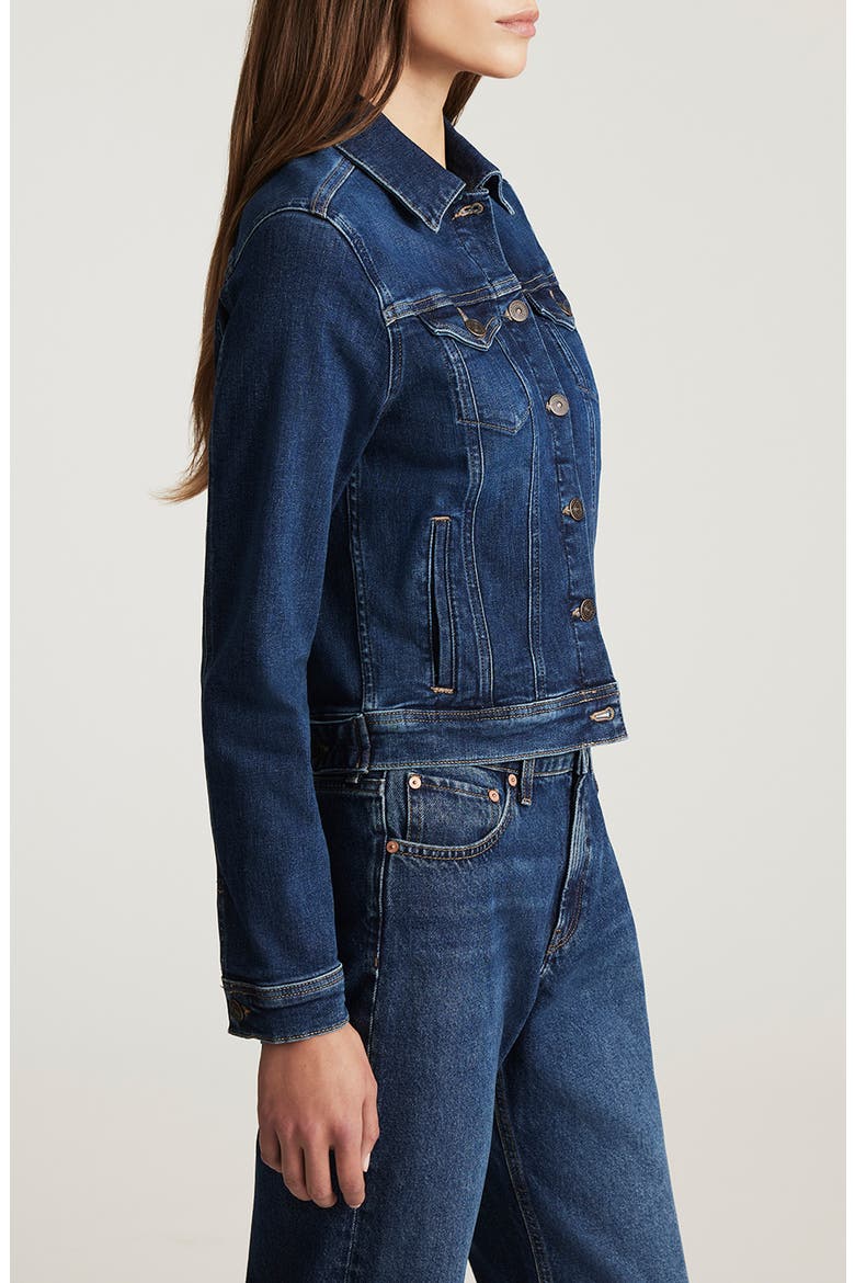 Cecilia Denim Trucker Jacket, Alternate, color, DARK BRUSHED FLEX BLUE