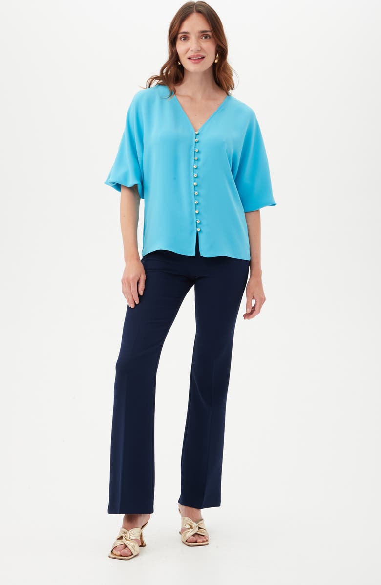 Trina Turk Sail Puff Sleeve Button-Up Top, Alternate, color, Below Deck Blue