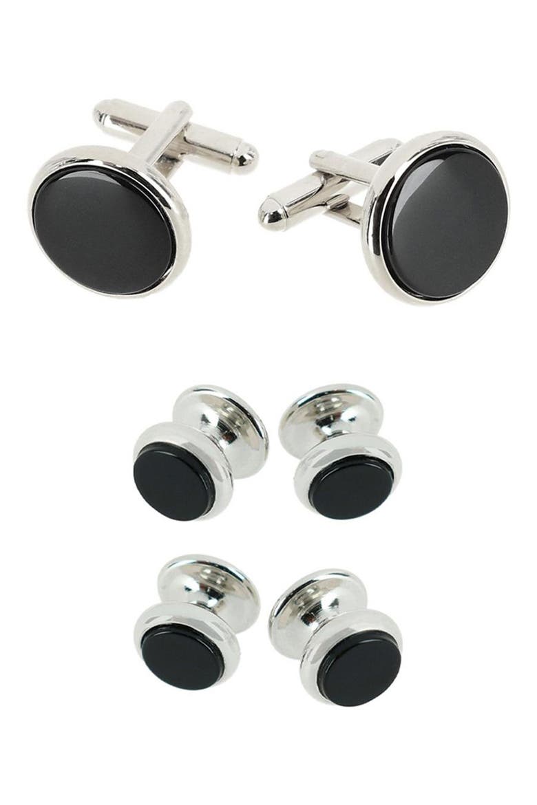 Sutton Onyx Cuff Link & Stud Set, Main, color, RHODIUM AND GENUINE ONYX