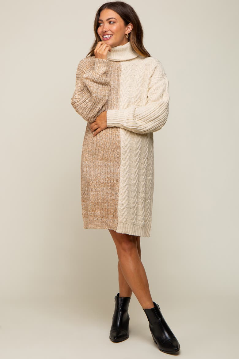 Color Blocked Turtleneck Sweater Dress, Alternate, color, Taupe
