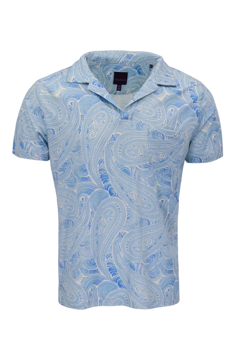 Lords of Harlech Marakesh Paisley Mens Wool Johnny Collar Polo, Alternate, color, Marakesh Paisley Teal