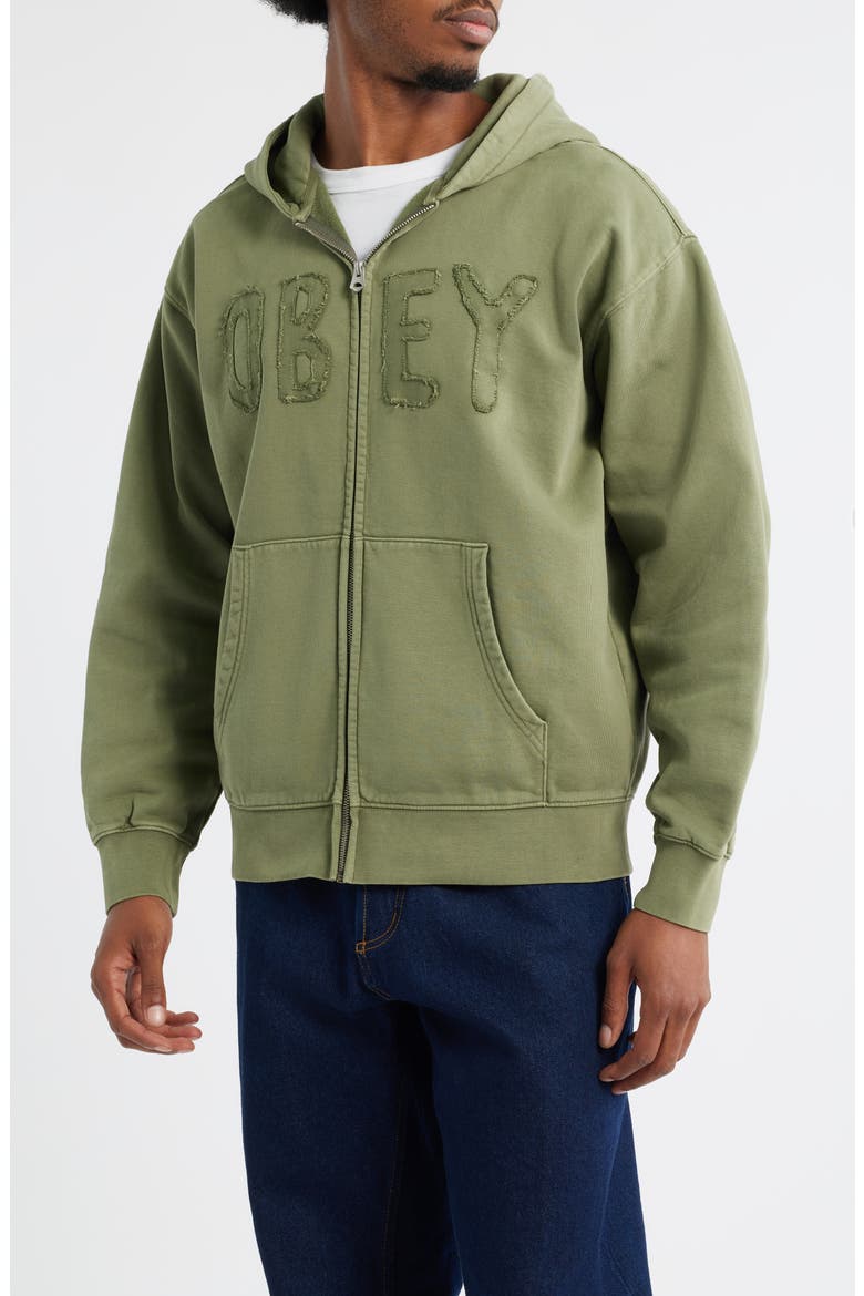 Hybrid Faded Cotton French Terry Zip Hoodie, Alternate, color, DEEP LICHEN GREEN FADED WASH