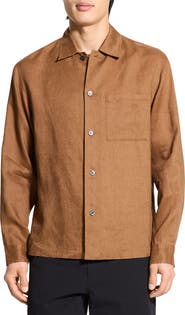 Theory Irving Boxy Linen Button-Up Shirt