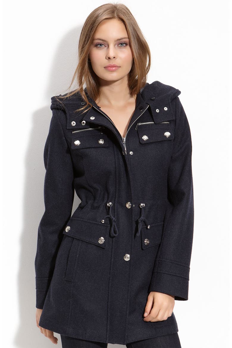 Wool Blend Anorak with Faux Fur Trim, Alternate, color, HEATHER NAVY