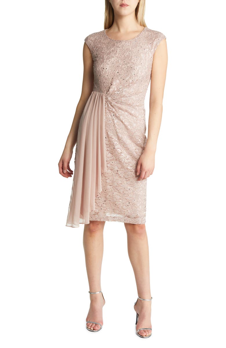 Connected Apparel Sequin Lace Cocktail Dress, Main, color,