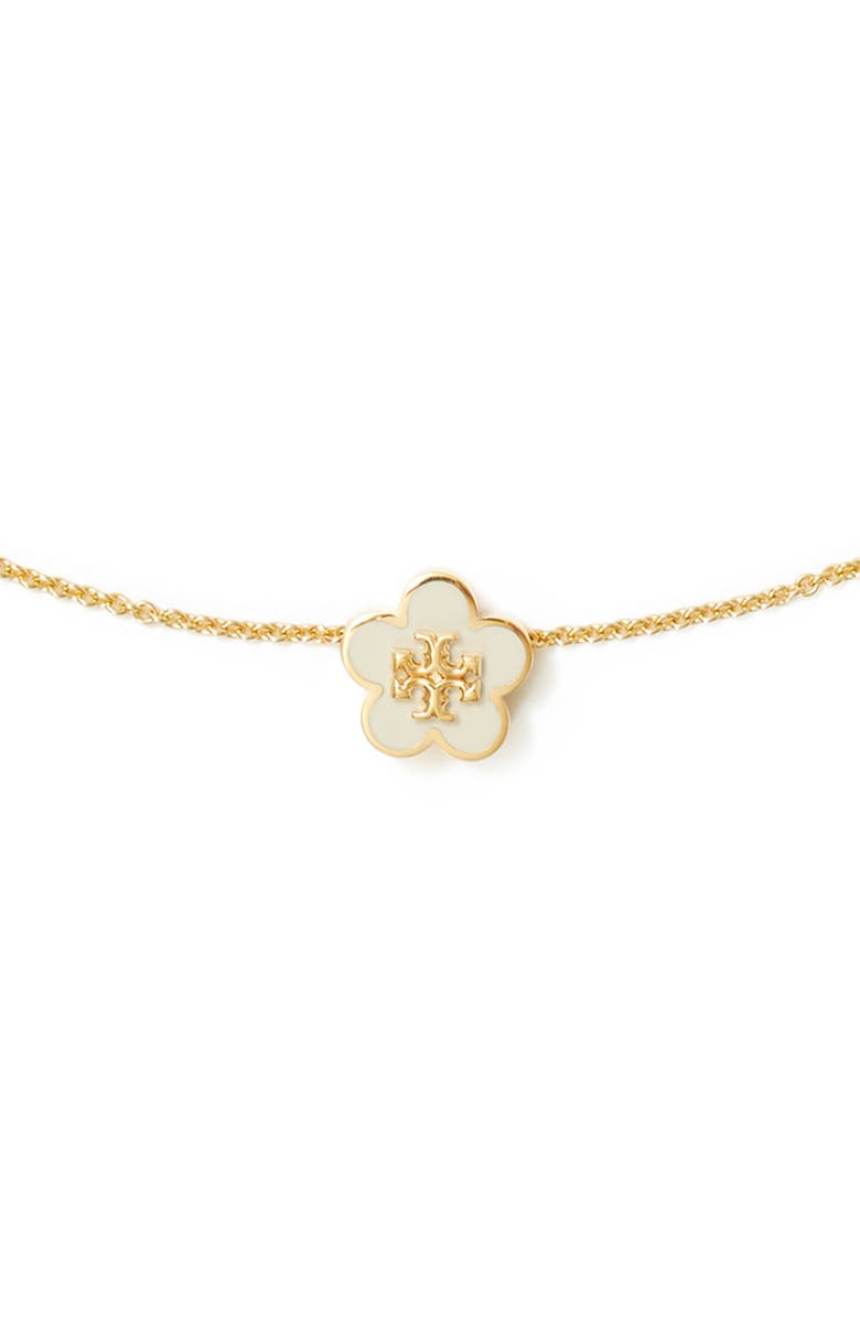 Tory Burch Forget Me Not Enamel Pendant Necklace, Alternate, color, Tory Gold / New Ivory
