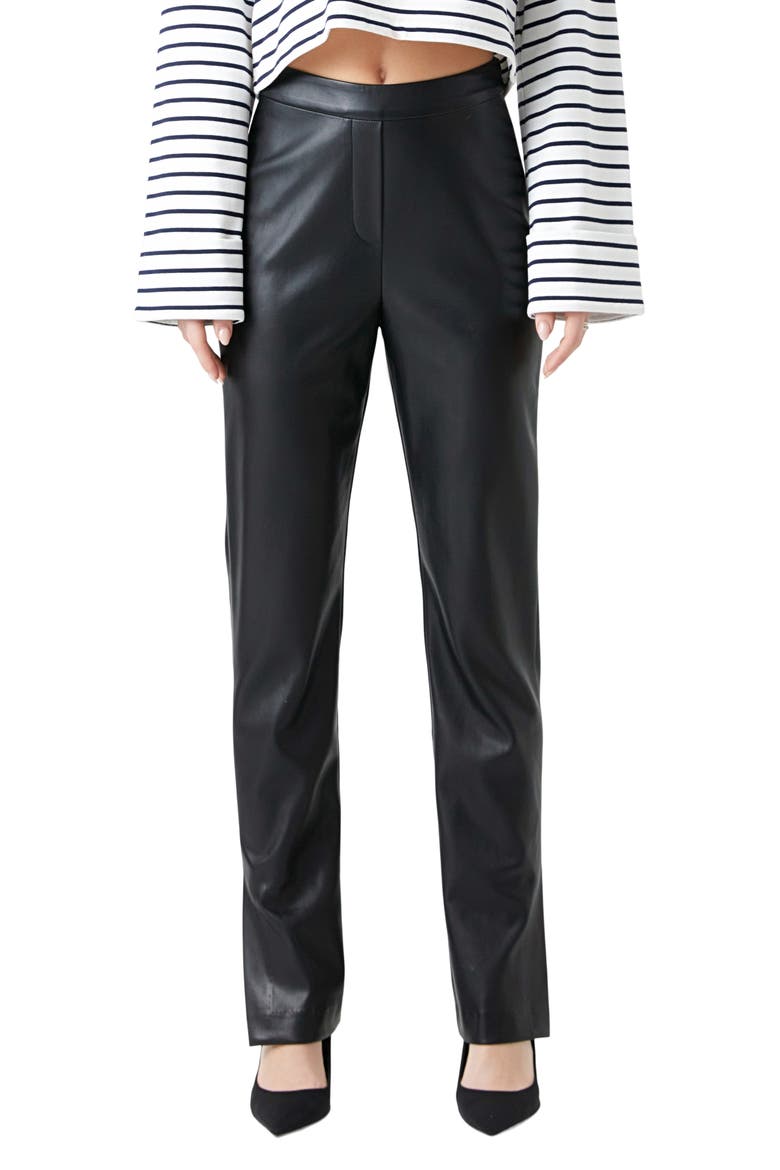 High Waist Slit Faux Leather Pants, Main, color, BLACK
