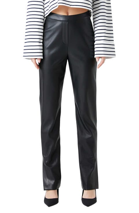 High Waist Slit Faux Leather Pants