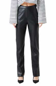 High Waist Slit Faux Leather Pants