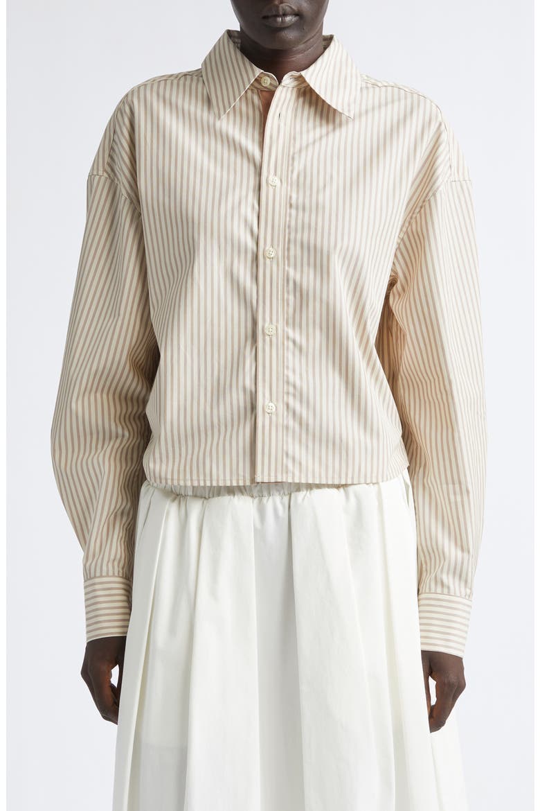 Tegan Stripe Cotton Poplin Button-Up Shirt, Main, color, CURRANT
