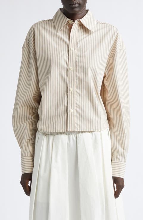 Tegan Stripe Cotton Poplin Button-Up Shirt