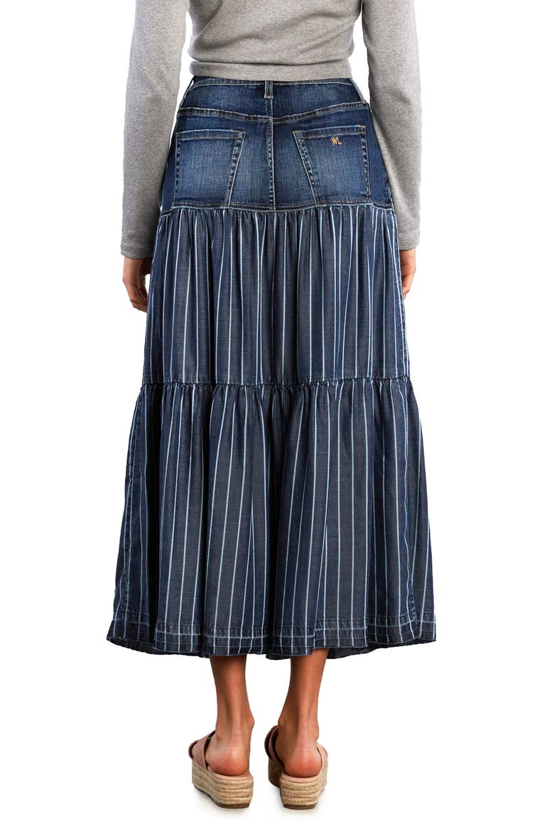 Contrast Tiered Denim Maxi Skirt, Alternate, color, INDIGO STRIPES