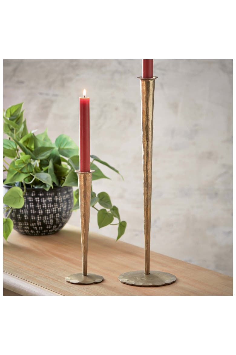 Ibiza Forged Tall Taper Candle Holder Antique Gold Iron, Alternate, color, Gold