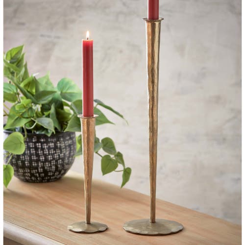Tag Ibiza Forged Tall Taper Candle Holder Antique Gold Iron In Gold