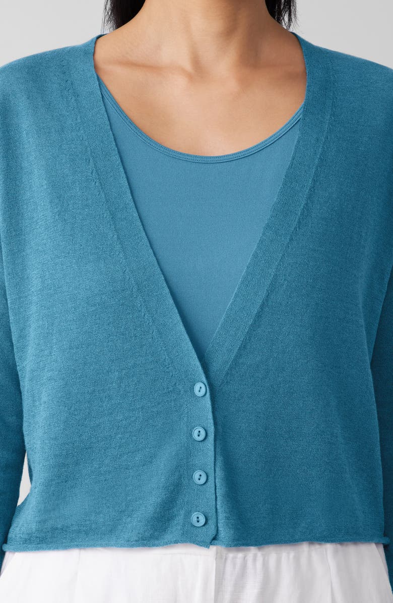 Eileen Fisher V-Neck Organic Linen & Organic Cotton Cardigan, Alternate, color, Cascade