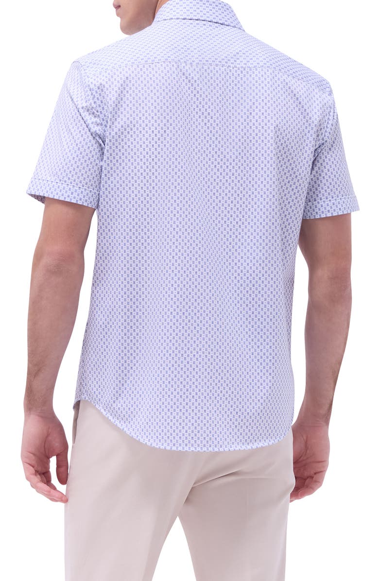 Bugatchi Miles OoohCotton<sup>®</sup> Geo Print Short Sleeve Button-Up Shirt, Alternate, color, Lilac